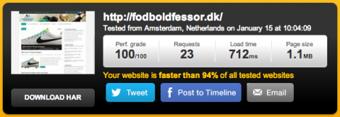 100% score i Pingdom Website Speed Test